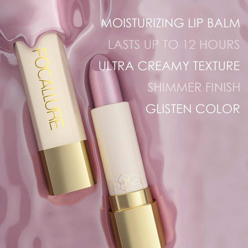FOCALLURE Moisturizing Shiny Lipstick,Pearl Shimmery Finish,Hydrating Tinted Lip Balm with