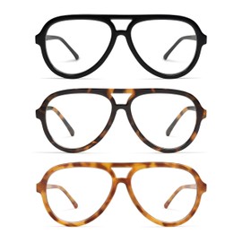 AMOMOMA 3 Pack Retro Aviator Reading Glasses for Women Men,Classic Large Oversized Reader Blue Light Computer Frame AM6111 C1+C2+C9 1.50