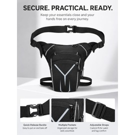CYOUYDFC Men's Hard Shell Drop Leg Bag, Waterproof Motorcycle Thigh Pack, Crossbody Waist Bag for Outdoor Riding, Black (Y)