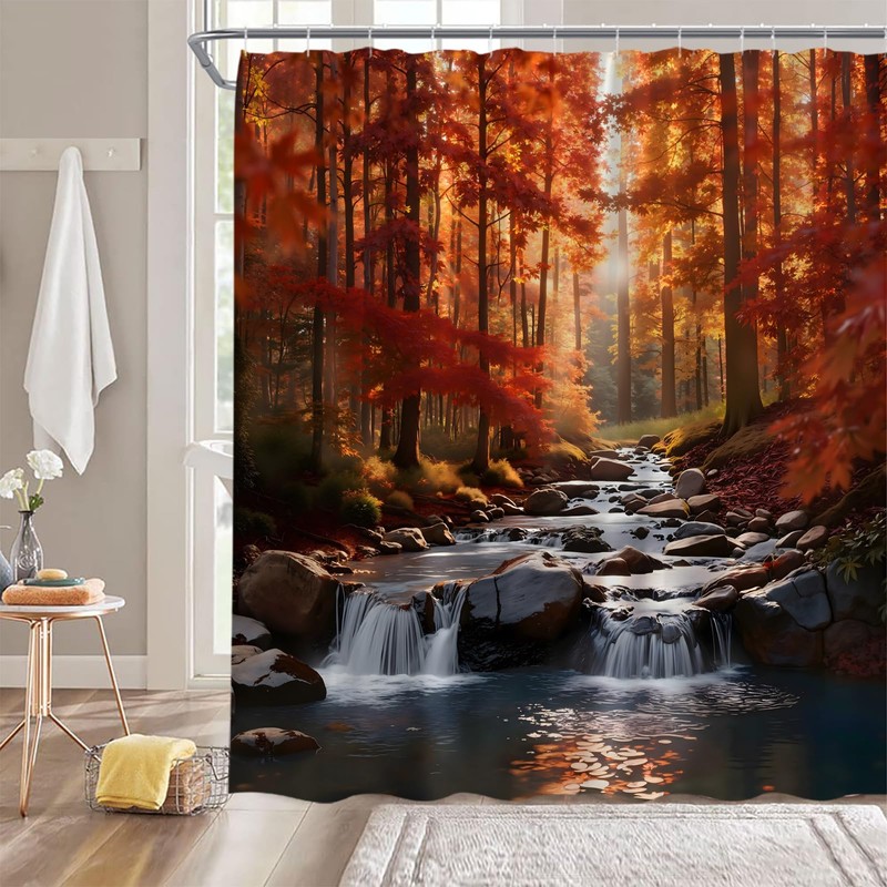 GCTNBJL Fall Forest Waterfall Shower Curtain for Bathroom,70x70(WxH) Inches