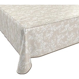 BEAUTEX Oilcloth Tablecloth Wipe Clean Non-Slip with Piping Band Square Round Oval Motif Choice of Colours (Branches Beige, Square 130 x 160 cm)
