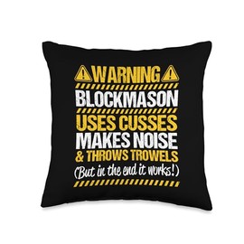 Blockmason Designs Masonry Block Mason Construction Trowels Blockmason Throw Pillow, 16x16, Multicolor