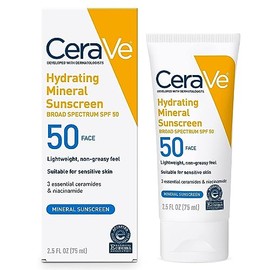 CeraVe Sunscreen Face SPF 50 | 2.5 Ounce | Hydrating 100% Mineral Sunscreen | Fragrance Free
