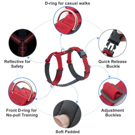 Plutus Pet No Pull Dog Harness, Adjustable Nylon Harness with Soft Padding, Reflective and Heavy Duty Dog Harness for Small, Medium, Large Dogs(Red, XL)