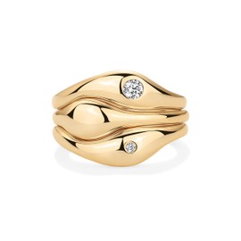 PAVOI 14K Gold Plated Chunky Stackable Rings Set for Women | Cubic Zirconia Bands Set | 3 Statement Rings Pack, 9, Yellow Gold, Cubic Zirconia