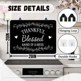 Funny Stove Top Cover for Electric Stove, Black Range Covers, Thanksgiving Range Top Mats, Thankful Blessed Cooktop Cover 28x20 inch, Glass Cooktop Covers for Kitchen Holiday Home Decor