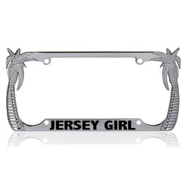 Custom Brother - Jersey Girl Humor Feminist Girl Power Small Palm Tree Metal Chrome License Plate Frame, License Tag Holder