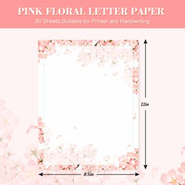 AnyDesign 80 Pack Cherry Blossoms Stationery Letterhead Paper Pink Floral Letter Paper Spring Style Writing Paper Notes Greeting Paper for Wedding Invitation Office Printing Supplies, 8.5 x 11 Inch