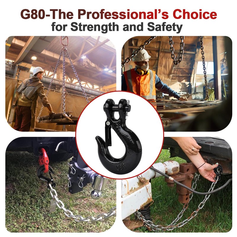 Lechansen G80 Clevis Slip Hook, 5/16" Chain Hooks with Safety