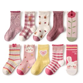 AOIREMON Boys Girls Socks,10 Pairs Soft Cotton Crew Socks For 0-12 Years Old Boys Girls Kids Breathable Infant Ankle Socks For Baby Boy Girl