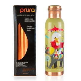 PRURA Pure Copper Water Bottle 32 oz- Leak Proof Ayurvedic Drinkware Copper Vessel (Design 23)