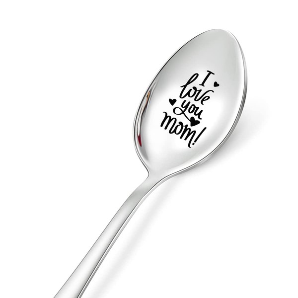 Stocking Stuffers for mon Christmas Gifts for Mom I Love You Mom Spoon, Coffee Scoop, Stainless Steel Flatware Trendy Cute Engraved Spoon Shovel, Mothers Xmas Gifts for Mother mom Grandma
