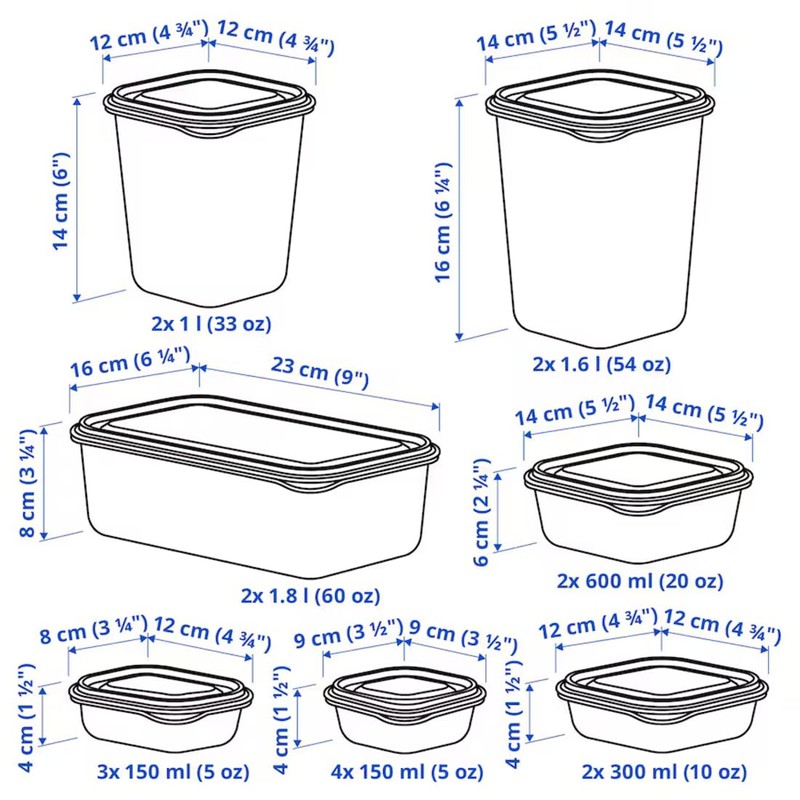 IKEA PRUTA Food container with lid, set of 17, green