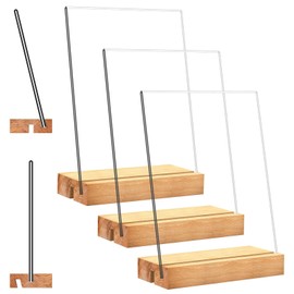 3 Pack A5 Acrylic Sign Holder Set - Double-Sided Table Display Stand with Wooden Base | Vertical & Slant Back for Wedding Menus, Table Numbers, Retail, Office, Vendor Booth (5.8 x 8.3 in