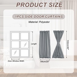 sourcing map Blackout Door Curtains, French Side Door Window Curtain for Privacy, Rod Pocket Door Curtain Tie Up Shade for Patio Front Door Window, Dark Gray, 25" x 40", 1 Panel