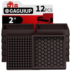 Non Slip Furniture Pads - 2x2 Anti Skid Caster Cups, 12PCS Square Furniture Coasters for Hardwood Floors, Anti Slide Furniture Cup Bed Floor Protectors, Furniture Stoppers to Prevent Sliding(Brown)
