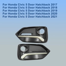 GXARTS 2PCS Black Left & Right Front Fog Light Covers Compatible with Honda Civic 5 Door Hatchback 2017-2021