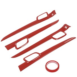 DOTCOM 4Pcs Inner Door Handle Trim Cover Strip Gloss Red Carbon Fiber Compatible with 2011-2021 Jeep Grand Cherokee