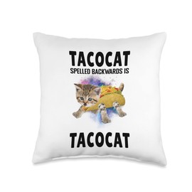Tacocat Spelled Backward Is Taco cat Tee Cat And Taco Lover Throw Pillow