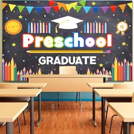 2025 Kinder Graduation Backdrop 7 x 5 ft Preschool Class of 2025 Background Kids Congrats Grad Banner Graduate Party Photo Booth Classroom Decoration Vinyl Fabric