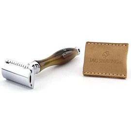 Jag Shaving Double Edge Safety Razor Made of Resin Leather Case for Men and Women