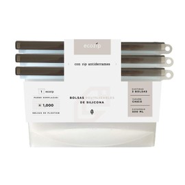 Ecozip, Set 3 Bolsas Reutilizables de Silicón para Almacenamiento de Comida, Súper Resistentes, para Guardar, Congelar, Cocinar, Úsalas en Microondas, Lavaplatos, Tamaño Snack 500 mL (Negro)