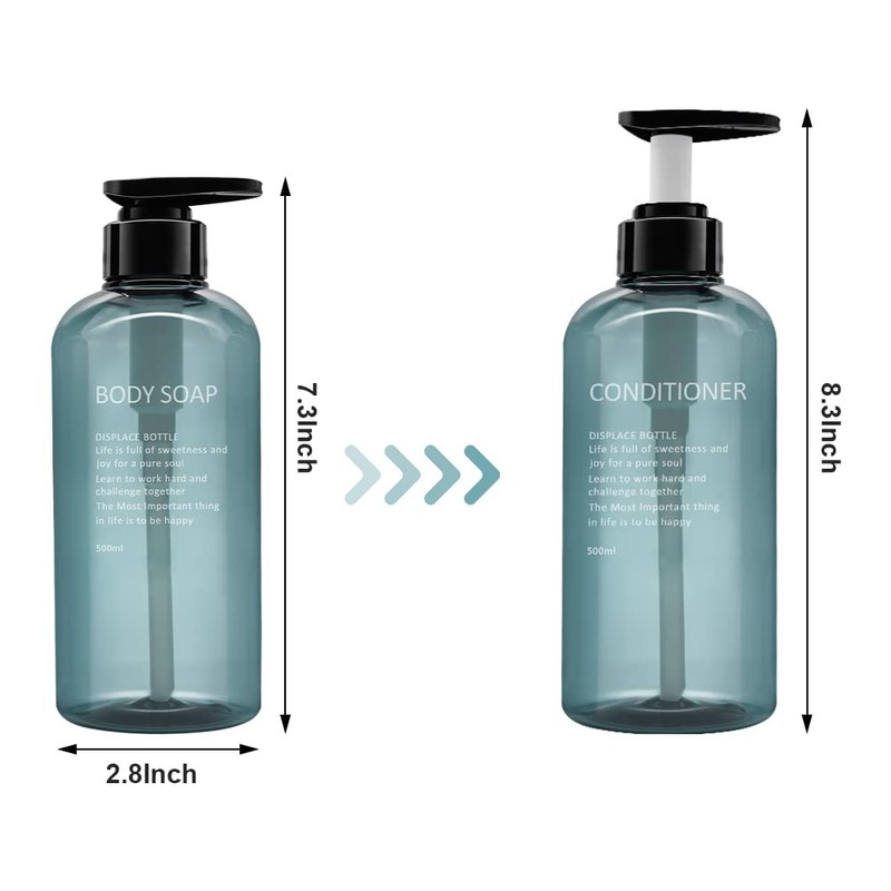 3 Pack Shampoo Bottle Pump Dispenser, 500ml Empty Plastic Soap