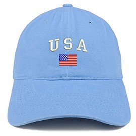 Trendy Apparel Shop American Flag and USA Embroidered Dad Hat Patriotic Cap - Carolina Blue