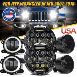 Unbranded Combo Set 7'' Headlights+Fog Light+Turn Signal Lamp For Jeep Wrangler JK 2007-18