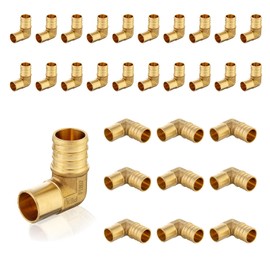 Seelink (30-Pack) PEX Fittings, Pex 3/4" x 1/2" Male Sweat Elbow Copper Adapter, Brass Crimp Fittings, for PEX Tubing Pipe Plumbing, ASTM F1807(PEX1807145-30Pack)