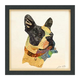 Empire Art Direct Closeup Dimensional Collage Handmade by Alex Zeng Framed Graphic Dog Wall Art, 17" x 17" x 1.4", Ready to Hang, Boston Terrier Close-up