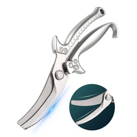 Heavy Kitchen Scissors, Stainless Steel Chef Scissors, Spring Loaded Bones, Apply to Chicken, Poultry, Fish, Food, Meat, Spring All Steel Handle (Silver)