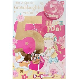 Granddaughter 5th Birthday Card with Badge - 'for A Special Granddaughter You are 5 Today"