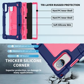 Kebiory for ZONKO D106 10 inch Android 14/for ZONKO D106 Tablet Case Heavy Duty Case Built in Shoulder Strap Kickstand Hand Free Compatible with ZONKO D106 10 inch Android 14 2024 Model (NavyPink)