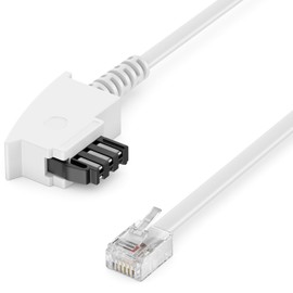 deleyCON 50 m Phone Cable, TAE-F Plug to RJ11 Plug, Int’l STD, 99% AWG 28 Copper, 6P4C Flat Cable for Analogue Devices to TAE-F Phone Socket, Phone, Fax, Modem, Router, Answering Machine, White