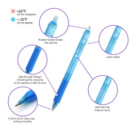 DxJ Colored Erasable Pens with Rubber,12 Colored Retractable Gel Pens 0.5mm Fine-point Erasable Gel Pens Made for Everyday Writing, Journals, Notes,Doodling,Fabric stylo effaçable