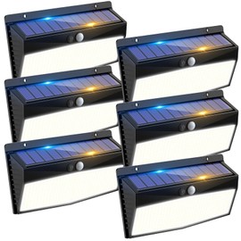 6 Pack 368 LED Solar Motion Sensor Lights Outdoor, Solar Fence Lights with 3 Lighting Modes, Solar Powered Security Lights Waterproof for Outside Yard Wall Garden Backyard Step Garage