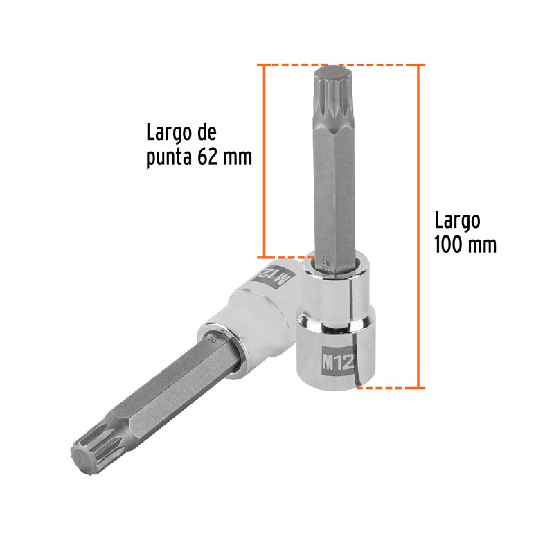 Truper D-1212-BL Dado Punta Larga Bristol M12, Cuadro 1/2"