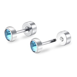 ZDE Titanium Flatback Earrings for Women Crystal Aquamarine Stud Earrings Flat Back Women's Earrings Hypoallergenic Cartilage Flatback Earring Tragus Helix Tragus Conch Piercing 3 mm - 5 mm, 3 mm,