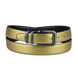 Concitor Reversible Belt Solid GOLD & Black Bonded Leather Pewter-Tone Buckle 44