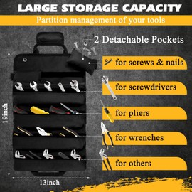 Hillban Roll up Tool Bag and Kraft Paper Box Set for Dad Father's Day Gifts Heavy Duty Portable Tool Bag with Shoulder Strap and 2 Detachable Pockets Survival Kit Mens Gifts for Him(Black)