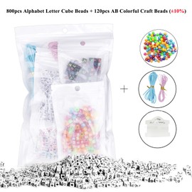 920 Pieces Letter Beads, MyCreator 4 Colour Acrylic Alphabet Letter A-Z Cube Beads and AB Colorful Craft Beads for Jewelry Making, DIY Bracelets, Necklaces, Key Chains and Kids Jewelry (6mm)