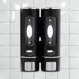 Plus Wall-Mounted Liquid Soap Dispenser, Double (400ml) (Black)/Restocked