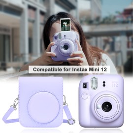 MUZIRI KINOKOO Funda Mini 12 compatible con cámara instantánea Fuji Instax Mini 12, funda protectora de piel sintética Fuji Mini 12, con correa ajustable para el hombro, color morado