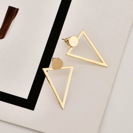Yheakne Boho Triangle Ear Jacket Earrings Gold Hollow Triangle Studs Earrings Geometric Double Sided Earrings Minimalist Front Back Earrings Jewelry for Women and Girls (Gold)