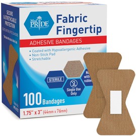 MED PRIDE Sterile Fingertip Fabric Bandages - 100 Count