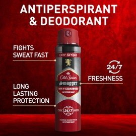 Old Spice Dry Spray Antiperspirant Deodorant for Men, 24/7 Sweat & Odor Protection Spray, Long Lasting Dry Spray, No Residue, Fresh Swagger with Cedarwood Scent, 4.3 oz Cans, (Pack of 2)
