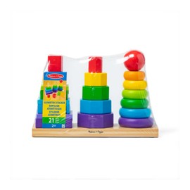 Melissa & Doug Geometric Stacker Toddler Toy, Developmental Toys, Rings, Octagons, and Rectangles, 25 Colorful Wooden Pieces, 11" H x 3.5" W x 8.5" L