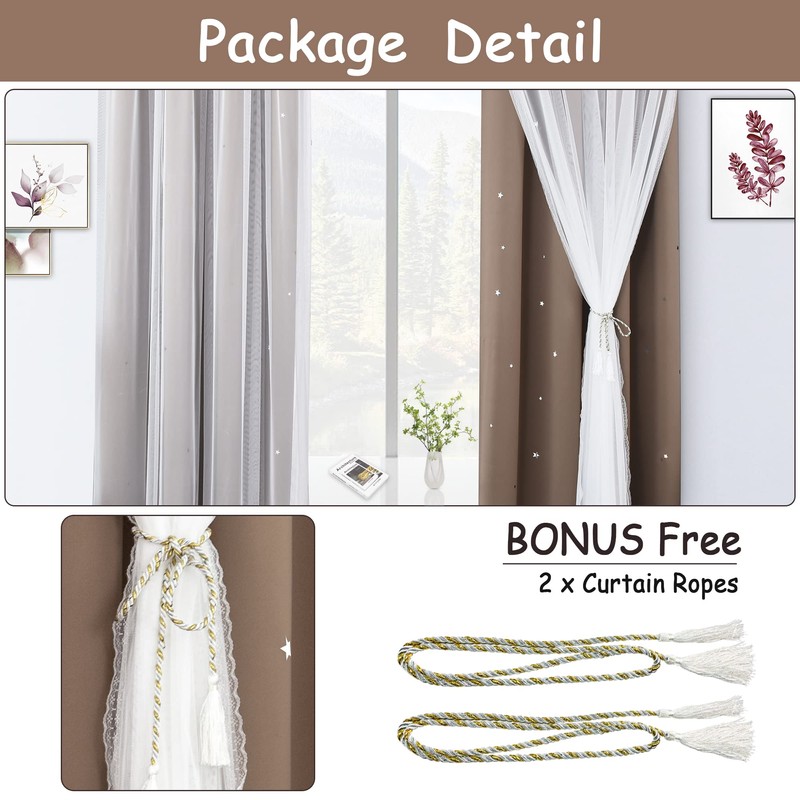 Kinryb Star Cutout Blackout 95 Inches Curtains Double Layer with
