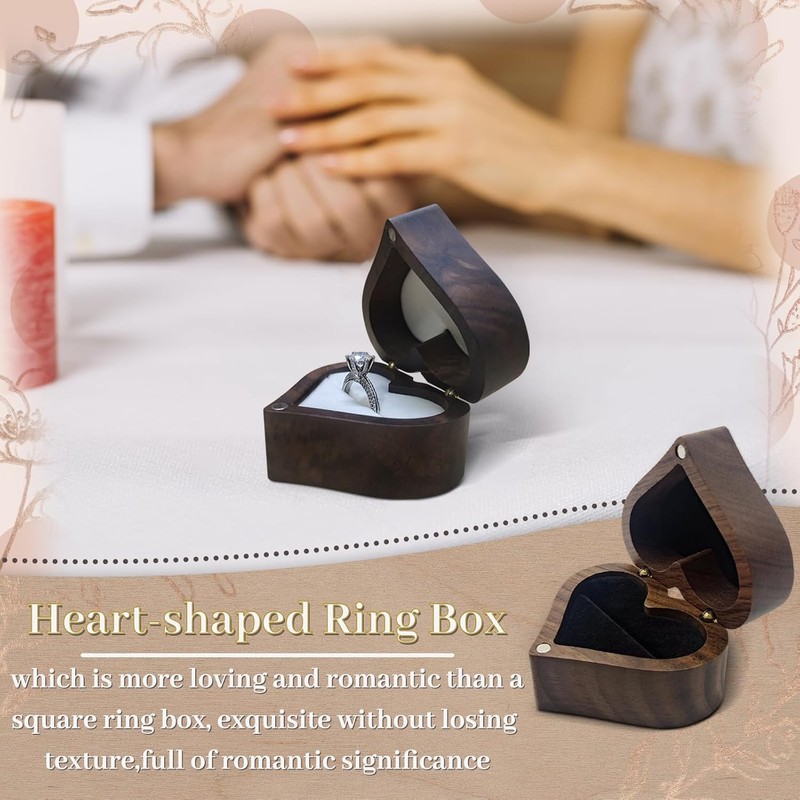 Heart-shaped Ring Box, Wooden Ring Jewelry Box with Single Slot,